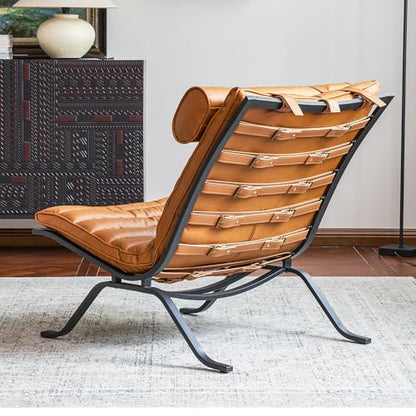 Imitation Leather Upholstered Armless Chair Modern Design Luxury Lounge Chair (Brown) - color: Brown