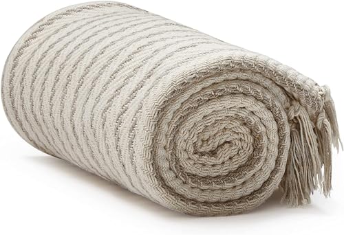 Americanflat 50x60 Throw Blanket - Soft and Breathable Cotton Throw Blanket for Couch, Bed, Chair - Decorative Blankets Perfect for Home, Office, or Outdoor Use - Cream and Beige Pinstripe Design - color: Cream Beige Pinstripe