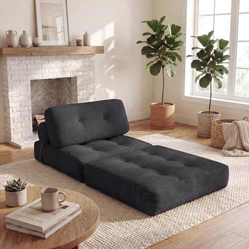 COSTWAY Folding Sofa Bed with Pillow, Convertible Couch (Black) | with Backrest & Fixing Straps, Boneless Convertible Sleeper Chair for Adults, Guest Use, Living Room - color: Black
