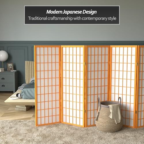 4 ft. Short Window Pane Shoji Screen - Honey - 5 Panels - color: Honey, size: 5 Panels