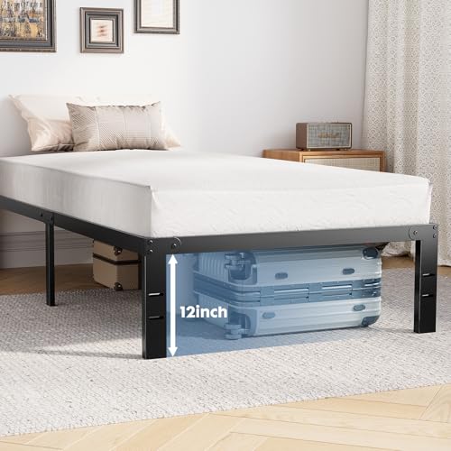 DUMOS Twin Bed Frames, 12 Inch Height Platform Bed Frame | Twin Size 12 Inch Bed Frame - Metal Platform Bed Frame Mattress Foundation With Steel Slat Support, No Box Spring Needed