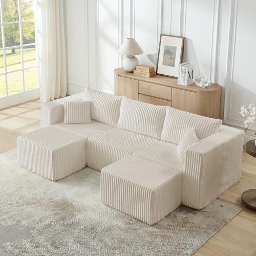 Compact Modular sectional,Compressed Corduroy Sofa with Modern Minimalist Style, Ultra-Comfy Compression Modular Sofa with Space-Saving Efficient Design-Beige
