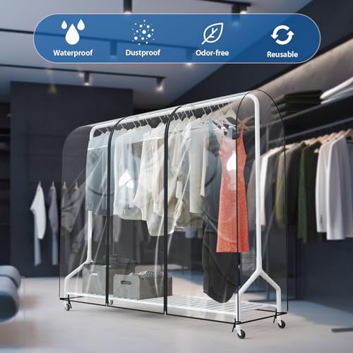 Zilink Clear Garment Rack Cover Transparent Clothes Rack Cover 72 in | Waterproof, Dustproof, Breathable, 2 Durable Zippers, Clear Clothing Rack Cover for Garment Rack (Rack Not Included) - size: 72"L x 20"W x 60"H - Clear