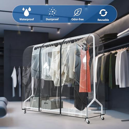Zilink Clear Garment Rack Cover Transparent Clothes Rack Cover 72 in | Waterproof, Dustproof, Breathable, 2 Durable Zippers, Clear Clothing Rack Cover for Garment Rack (Rack Not Included) - size: 72"L x 20"W x 60"H - Clear