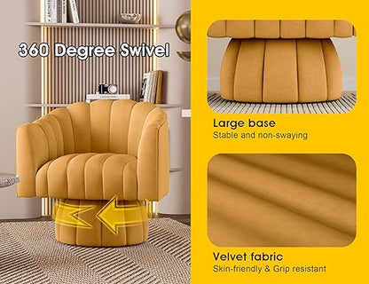 Dewhut Swivel Accent Chair, Barrel Accent Chair, Velvet, Mustard | Velvet Upholstered Round Arm Chair with 360° Swivel Base, Mid Century Modern Living Room Chair, Easy Setup - color: Mustard