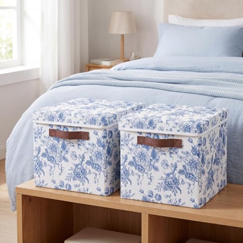 2 Pack Large Storage Bins, Lidded, 14x10x9.5 Inch, Blue - size: 14x10x9.5 Inch, style: Lidded