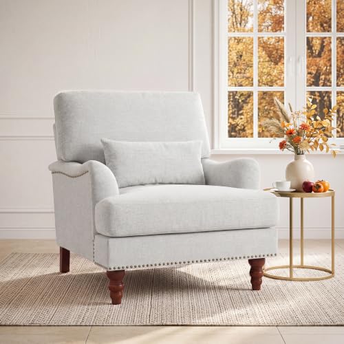 Mid-Century Modern Accent Chair with Lumbar Pillow, Ash Grey, 2 Pack | Upholstered Chenille Armchair, Solid Wood Frame & Legs, Comfy Reading Lounge Sofa for Living Room Bedroom, & Small Spaces - color: Chenille Ash Grey, size: 2 Seat