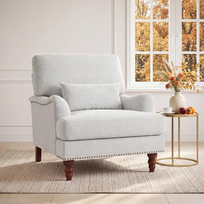 Mid-Century Modern Accent Chair with Lumbar Pillow, Ash Grey, 2 Pack | Upholstered Chenille Armchair, Solid Wood Frame & Legs, Comfy Reading Lounge Sofa for Living Room Bedroom, & Small Spaces - color: Chenille Ash Grey, size: 2 Seat