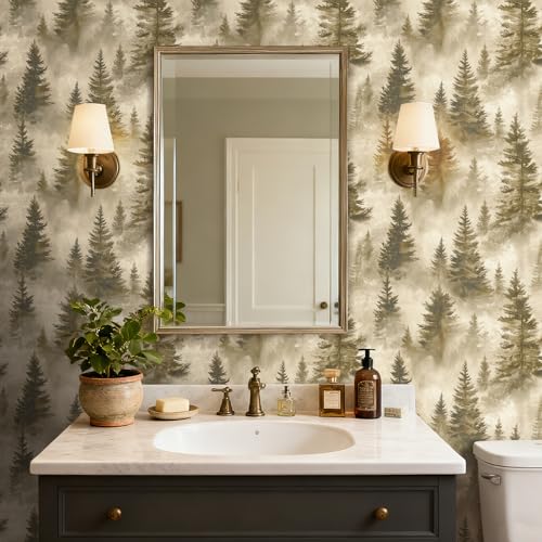17.5x393 Vintage Forest Peel and Stick Wallpaper Self Adhesive Dark Nature Toile Green Cottage Core Wallpaper for Bedroom Bathroom Renter Friendly Contact Paper for Walls Landscape Murals - size: 17.5x393 Inch