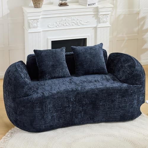 67" Curved Loveseat Sofa with 2 Pillows, Modern Boneless Couch in a Box, Small Cloud Loveseat for Bedroom Small Space Apartment Living Room, Memory Foam, Chenille, No Assembly (Blue) - color: Blue