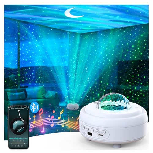 HUMIIEYE Galaxy Projector with Bluetooth Speaker, Northern Lights Projector | 8 Modes, Cord Powered, Aurora Night light with Moon & Star for Bedroom, Mood Ambient lighting for Kids Adults - color: Multicolor