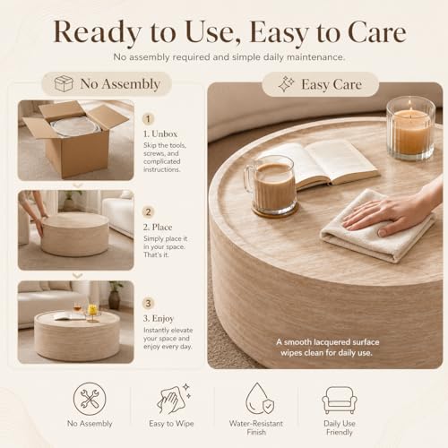 31.5" Round Faux Marble Coffee Table for Living Room, Modern Drum Coffee Table, Faux Stone Mars Pattern Center Table, Minimalist Round Coffee Table No Assembly(Mars Pattern) - color: 31.5'' Mars Pattern