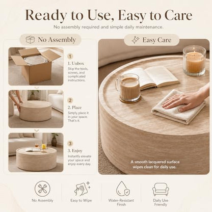 31.5" Round Faux Marble Coffee Table for Living Room, Modern Drum Coffee Table, Faux Stone Mars Pattern Center Table, Minimalist Round Coffee Table No Assembly(Mars Pattern) - color: 31.5'' Mars Pattern
