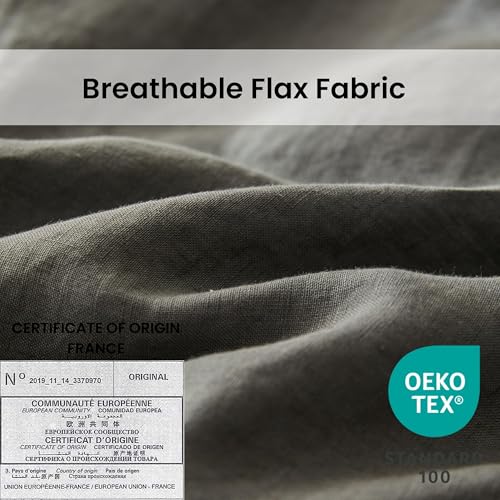 Simple&Opulence 100% Linen Duvet Cover Set with Crossed Embroidery Washed - 3 Pieces (1 Duvet Cover with 2 Pillow Shams) Soft Breathable Farmhouse - Cushing Green, Queen Size - color: Crossed-cushing Green, size: Queen