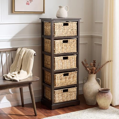 SAFAVIEH Furniture - Vedette 5-Basket Storage Tower - Dark Chocolate - Solid Wood - Coastal Basket Tower Design - Ideal for Entryway, Living Room, 17.5"W x 13.5"D x 46"H - Fully Assembled (AMH5739F) - color: Dark Chocolate