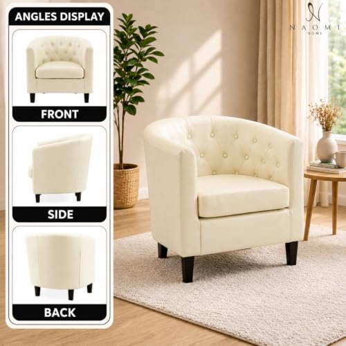 Naomi Home Emma Faux Leather Tufted Barrel Accent Chair - Cream | Solid wood frame, sturdy legs and easy-clean faux leather create lasting comfort for living room, bedroom or office. - color: Cream, style: Barrel