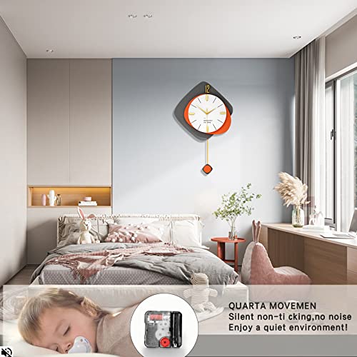 FLEBLE Large Wall Clocks for Living Room Decor Big Modern Clock Decortive | Analog Battery Operated for Home Bedroom Office Kitchen Bathroom 20inch Unique Wood Hanging Clock Pendulum Silent Non-Ticking - size: 20*30in