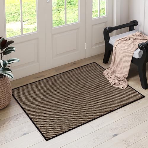 Lahome Farmhouse Kitchen Rug, 2x3 Door Mat Indoor Bathroom Washable | Black Entryway Entrance Area Rugs, Small Non Slip Neutral Chenille Stain Resistant Floor Carpet for Entry Bedroom Front Porch - color: Black, size: 2' x 3' (Rectangular)