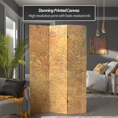 Red Lantern 6 ft. Tall Double Sided Brass Blossoms Canvas Room Divider - color: Brass Blossoms