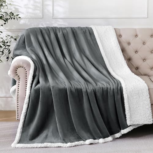 Gracelife Sherpa Fleece Throw Blanket for Couch, Super Soft Cozy Warm Thick Solid Blanket for Bed, Plush Fluffy Blanket for Winter, for Men Women, Dark Grey, Full (80" x 90") - color: Dark Grey, size: Full (80" x 90")