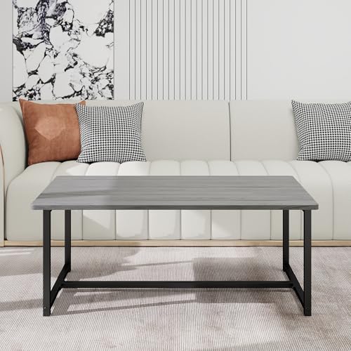 35.4" Rectangular Coffee Table for Living Room, Modern Industrial Style Coffee Table Center Table with Metal Frame for Small Space, Apartment, Office, Easy Assembly, Grey - color: Grey
