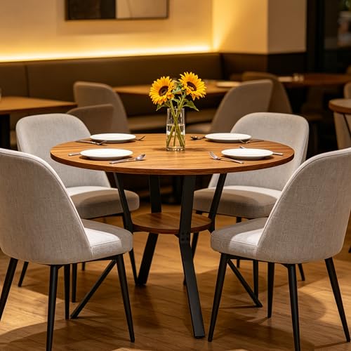 Wildhome Round Dining Table for 2-4, 43 Inch Dining Room Kitchen Table with 1-Tier Storage Shelf, Modern Farmhouse Dinner Furniture with Adjustable feet,Oval Circle (43in-Walnut) - color: 43in-air-walnut