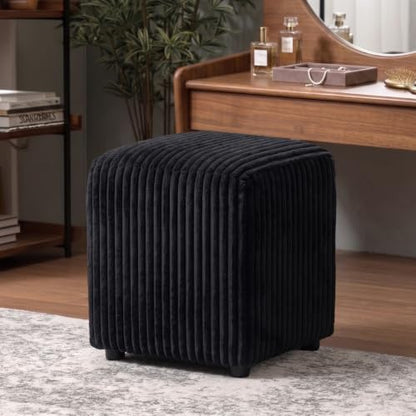 Modern Square Vanity Stool, Small Striped Pattern Ottoman, Cute Velvet Foot Stool, Tufted Fabric Footrest, Upholstered Vanity Chair, Stool for Makeup, Bedroom, Living Room (2, Square-Black) - color: Square-black