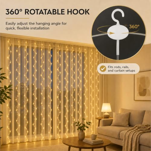 ZSJWL 300 LED Curtain Fairy Lights with Remote, 9.8 × 9.8 Ft, USB Plug in | 8 Modes, Waterproof, Twinkle Silver Wire, String Lights for Bedroom, Windows, Christmas, Wedding and Party Decor, Warm White - color: Warm White, size: 300LED