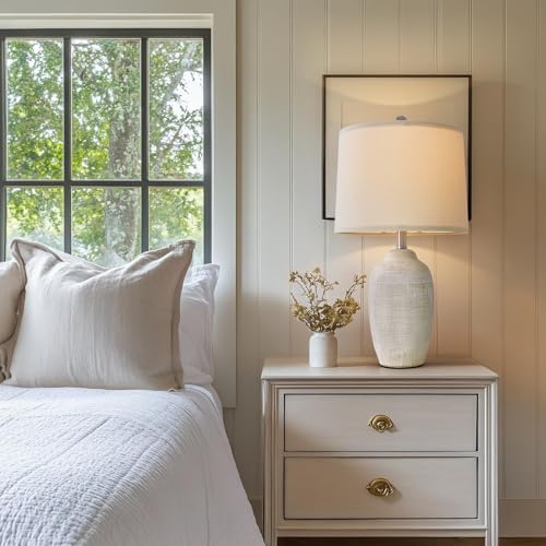 USumkky 24 inch Vintage Ceramic Table Lamp with 5FT Cord - Single Farmhouse Rustic Bedside Lamp with Natural Textured Finish, Nightstand Lamps for Living Room, Bedroom, End Table Beige - color: 24" Beige