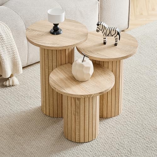 Round Nesting Coffee Table Set of 3 Mid Century Modern Wood Round Coffee Tables with Flexible Small Boho Circle End Table for Space Saving Living Room Comedor Home Office Bedroom(Natural) - color: 3pcs Natural