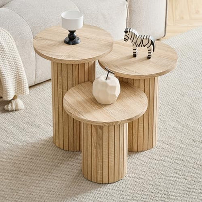 Round Nesting Coffee Table Set of 3 Mid Century Modern Wood Round Coffee Tables with Flexible Small Boho Circle End Table for Space Saving Living Room Comedor Home Office Bedroom(Natural) - color: 3pcs Natural