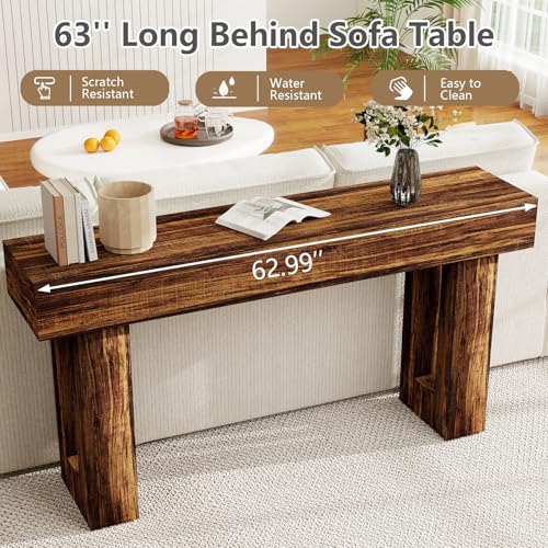 Spaco 63'' Long Console Table,2 Tier Farmhouse Entryway Table Sofa Table with Storage,Wood Behind Couch Table for Living Room, Hallway,Foyer (Dark Brown) - color: Dark Brown (63'')