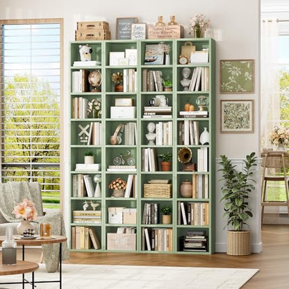 FOTOSOK 2 Pcs 71'' Tall Narrow Bookshelf, 8-Tier Media Tower Rack Set of 2 | CD DVD Storage Cabinet with Adjustable Shelves, Tall Narrow Bookcase Skinny Display Bookshelf Slim Shelf, Green - color: Green