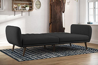 Novogratz Brittany 82 Inch Futon Sofa Bed in Faux Leather, Upholstered Couch Sleeper with Tufted Back, Mid-Century Modern Design, Dark Gray - color: Dark Gray