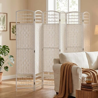 HOMCOM 6 Panel Room Divider, Folding Privacy Screen, 5.6', White | Room Separator, Wave Fiber Freestanding Partition Wall Divider - color: White, size: 6 Panel
