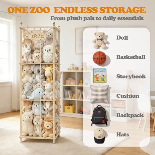 Stuffed Animal Storage,54 Inch Toy Organizer,Anti-Tip Design,Easy Assembly - size: 53.9*15.7*15.7 IN