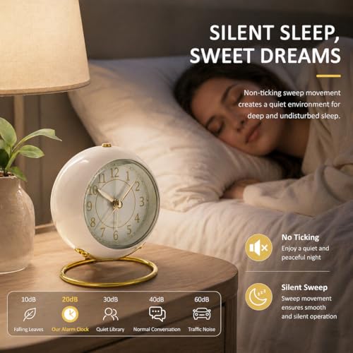 AYRELY® Battery Operated Analog Desk Alarm Clock with Light, Table Clock | Retro Aesthetic Clock with Silent Non-Ticking Movement for Bedside, Bedroom, Kitchen, Office, Travel & Kids' Room (Cream) - color: Cream