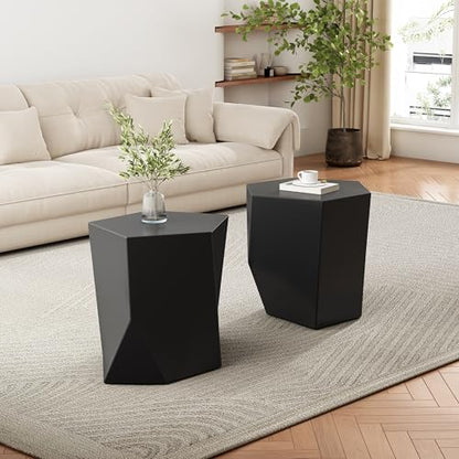 Irregular Nesting Coffee Table Set of 2, Modern Hexagon Side Table, MGO End Table Accent Tables for Living Room Apartment Balcony Office, Black - color: 30.25" Black