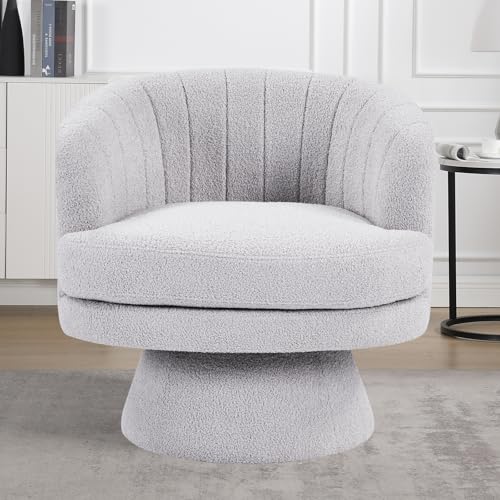 Swivel Accent Chair with Armrest, Modern 360 Degree Swivel Barrel Chair with Curve Back and Soft Cushion,Comfy Round Sherpa Teddy Armchair Single Sofa for Living Room,Bedroom, Light Grey - color: Light Grey