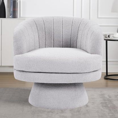 Swivel Accent Chair with Armrest, Modern 360 Degree Swivel Barrel Chair with Curve Back and Soft Cushion,Comfy Round Sherpa Teddy Armchair Single Sofa for Living Room,Bedroom, Light Grey - color: Light Grey