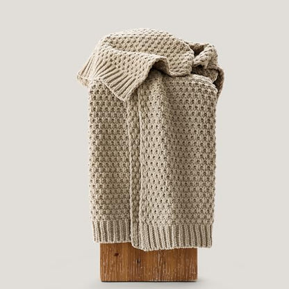 EVERGRACEHOME Chunky Chenille Knit Throw Blanket, 60 x 80, Sand Dune | Sculpted Moss Stitch, Chic Modern Farmhouse, All-Season Warmth, OEKO-TEX® Certified, Elegant Blanket for Couch, Bed, Sofa - color: Sand Dune, size: 60" X 80"