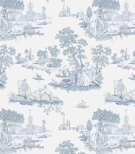 Hopepak 17.3''x197'' Toile Peel and Stick Wallpaper for Bedroom Bathroom White and Blue Wall Paper Self Adhesive Removable French Contact Paper Decoral Cabinets - color: Blue/White, size: 17.3" x 197"