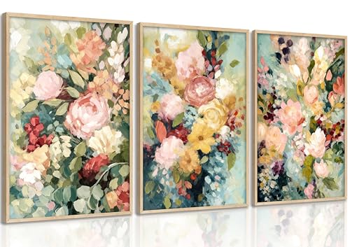 Aidepsek 3Pcs Pastel Floral Abstract Wall Art Boho Botanical Flower Canvas Wall Decor Colorful Floral Prints for Living Room Bedroom Kitchen Home deocr (Unframed) - color: Colorful Floral Poster, size: 16"L x 12"W