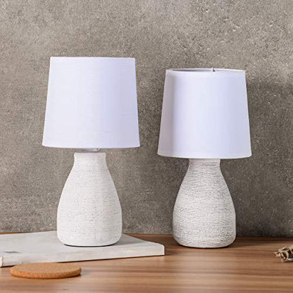 BRUBAKER Small Table or Bedside Lamp - White - Ceramic Base in Stone Finish - 11 Inches