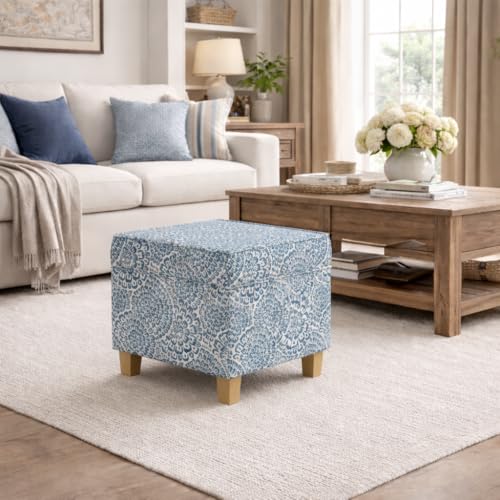 HomePop 18" Classic Square Storage Ottoman - Blue & Cream Modern Floral - color: Blue and Cream Modern Floral