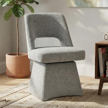 VKNOW Upholstered Swivel Dining Chair with Curved Open Back | Modern Dining Room Chairs with Chenille Fabric, Space-saving, Easy Assembly, for Dining Room, Living Room, Bedroom, Gray - color: Grey