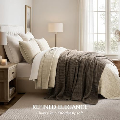 EVERGRACEHOME Chunky Chenille Knit Throw Blanket, 90 x 90, Mocha Brown | Sculpted Moss Stitch, Chic Modern Farmhouse, All-Season Warmth, OEKO-TEX® Certified, Oversized Queen for Couch, Bed, Sofa - color: Mocha Brown, size: 90" X 90"