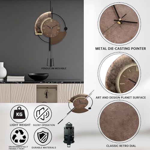 SIN&MI Wall Clock,Decorative Wall Clocks with Pendulum,Silent Quality Quartz Clock Battery Operated,Large Clock for Living Room,Kitchen,Home,Bathroom,Bedroom Wall Decor,16.5 * 31.5inch - color: 2516-dark-brown