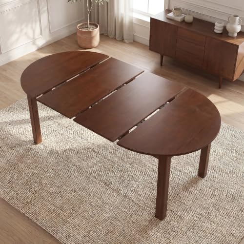 HNY Extendable Dining Table Round to Oval for 4-8, 42"-77" Oak Veneer Kitchen Table with Sturdy Legs, Modern Farmhouse Expandable Dining Room Table for Family Gatherings & Small Apartments, Walnut - color: Wanult