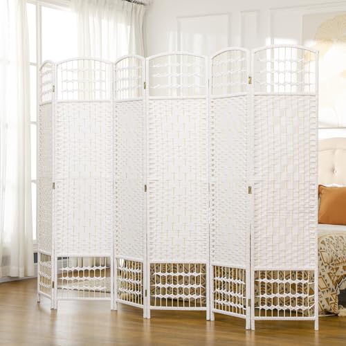 HOMCOM 6 Panel Room Divider, Folding Privacy Screen, 5.6', White | Room Separator, Wave Fiber Freestanding Partition Wall Divider - color: White, size: 6 Panel